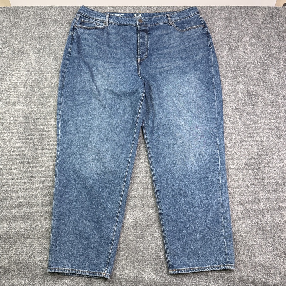 a.n.a. Womens Dad Jeans 24W Highest Rise Straight Leg Blue Button Fly Plus Size